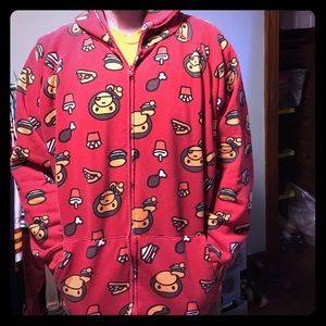 Red monkey hoodie with burgers bad fries!