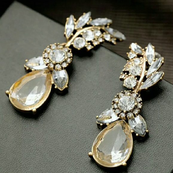 zdazzled Jewelry - 2" Long Teardrop Stud Crystal Earrings NW