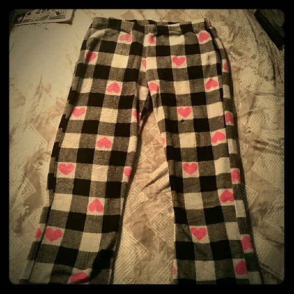 Heart plaid pajama bottoms.