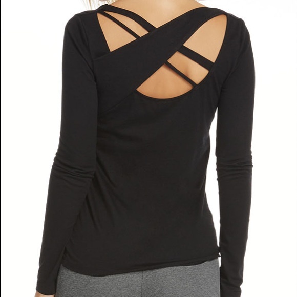 Fabletics Strappy Black Long Sleeved Top size L