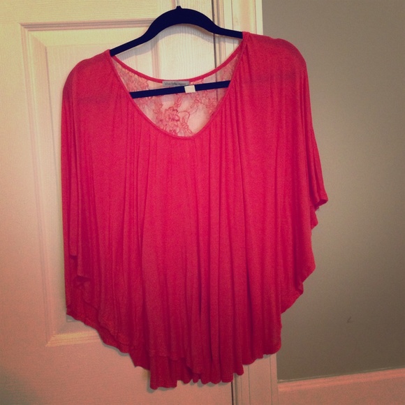 Flowy coral top with beautiful lace back design