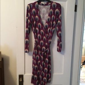 Boden peacock print wrap dress