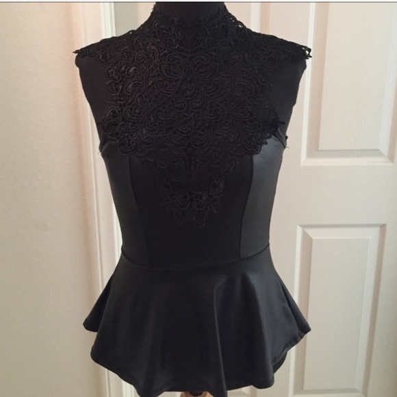 Black leather peplum top
