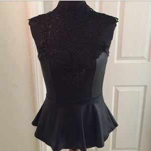 Black leather peplum top