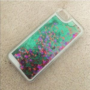iPhone 5/5S glitter waterfall turquoise star case