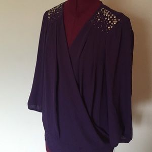 Cross over blouse with embellished shoulders