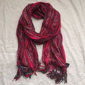 Colorful pink scarf with fringe ends