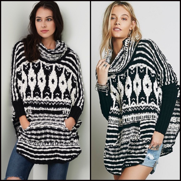 ❌SOLD FREE PEOPLE TUNIC Poncho Mini Sweater - Picture 4 of 4