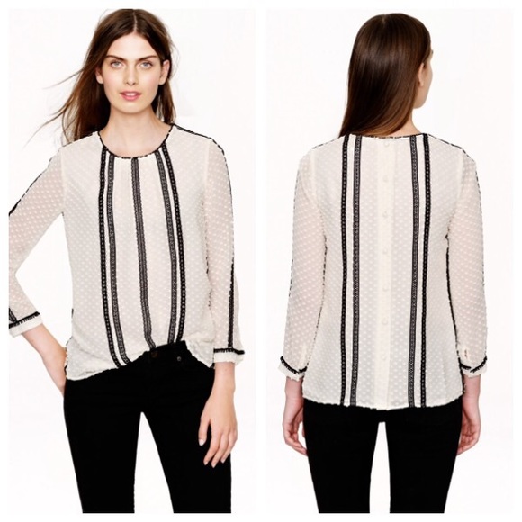 J. Crew Tops - J.Crew Lace trim Swiss dot top