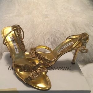 Monolo Blahnik Gold Evening Shoes 40.5