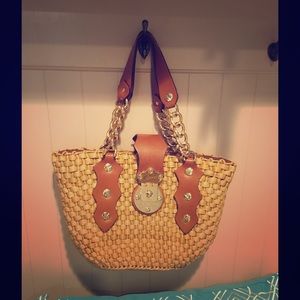 Michael Kors straw bag with luggage leather straps
