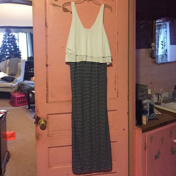 Navy blue and white maxi dress