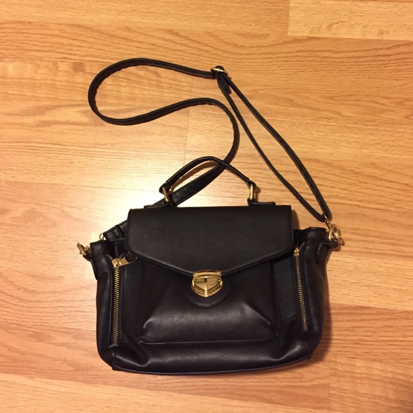 Handbags - Black cross body faux leather purse (gold details)