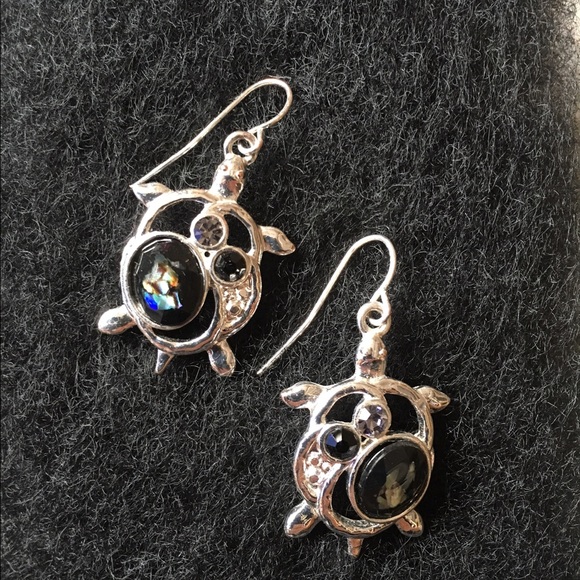 Silver turtle earrings with decorative stones
