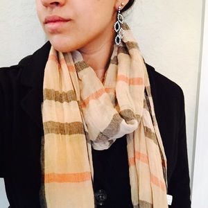 Patterned Tan/Red/Black Scarf with Earrings
