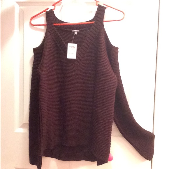 Charlotte Russe Open-Shoulder Sweater-- BROWN