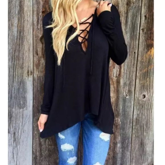 Tops - Hooded Lace Up Top