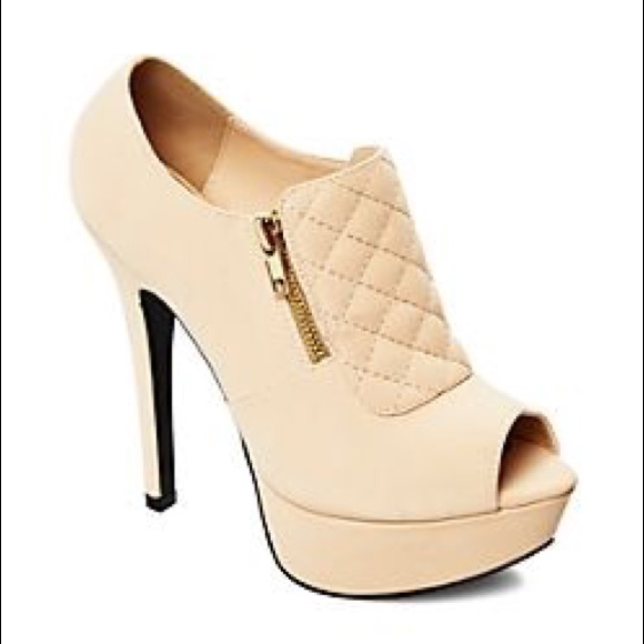 Faux Suede Quilted Peep Toe Heeled Bootie
