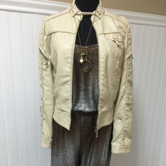 Itailan designer Jackets & Blazers - Vegan leather cream Moto jacket from Italy