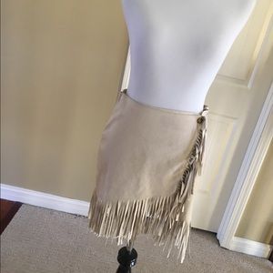 Fringe mini suede skirt