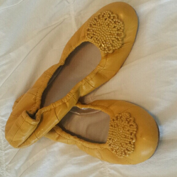Tahari Yellow Leather Ballet Flats