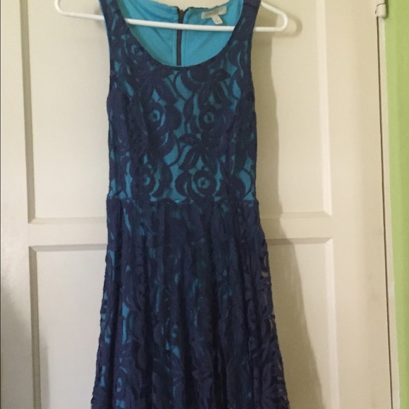 Blue skater dress with lace