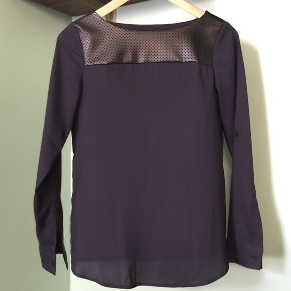 Ann Taylor Petite Faux Leather trimmed Blouse