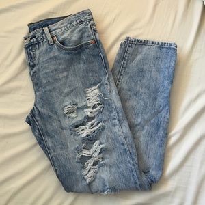 Levis 501 CT Acid Wash Distressed Boyfriend Jeans