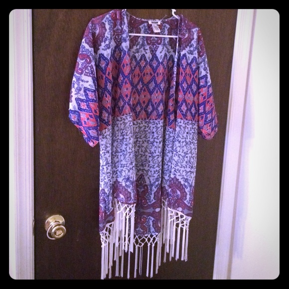 Colorful bright fringed kimono