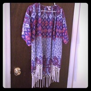 Colorful bright fringed kimono