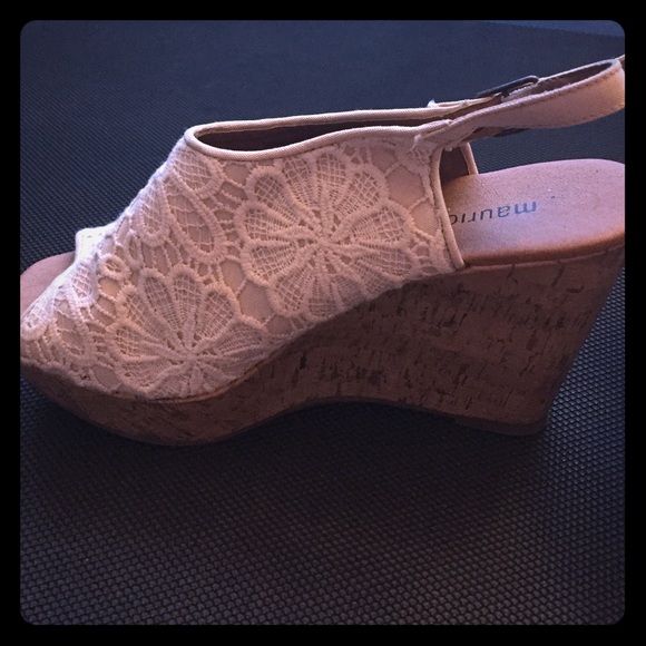 White Lace Floral Wedges