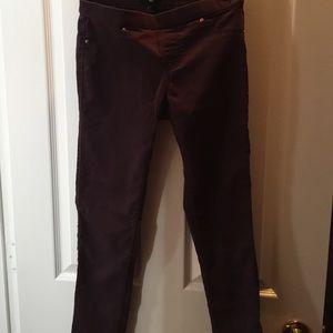 skinny pants, plum color