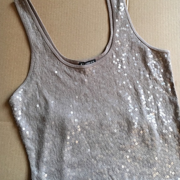 Express Tops - Exp Sequin tank top in Taupe, Sz M