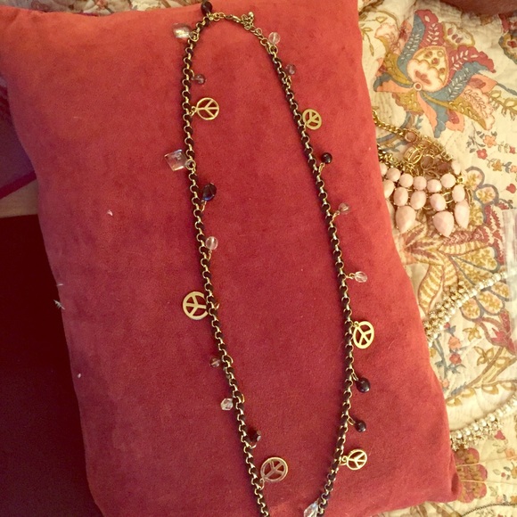 Black and gold peace sign necklace