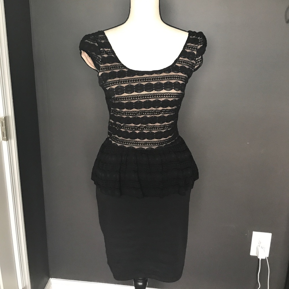 Black Peplum Dress with Open Back