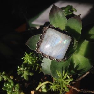 Stamped Stirling Silver Large Moonstone Ring