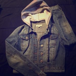 Cropped jean jacket with hood