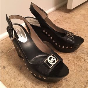 Black Michael Kors sling back wedges
