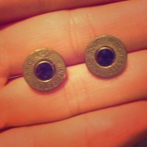 Winchester Bullet Earrings Navy Blue Gem Accent