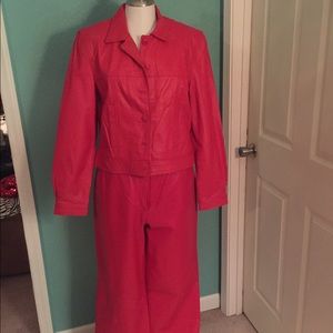 Red leather suit