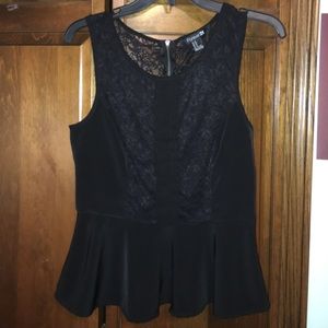 Black, lacy, peplum top