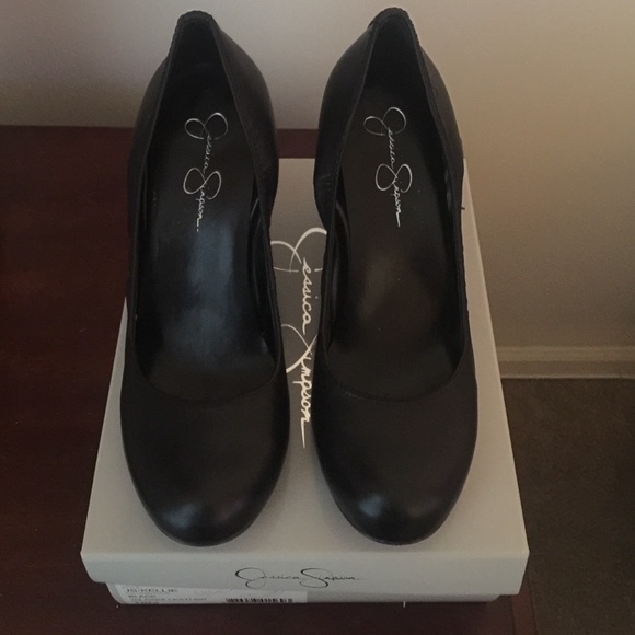Black leather wedge shoes