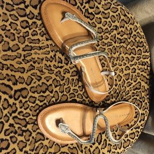 Antonio Melani Samantha Silver snake sandals.