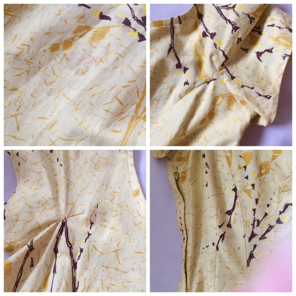 Vintage 1960's Yellow Floral Day Dress S - Picture 4 of 4