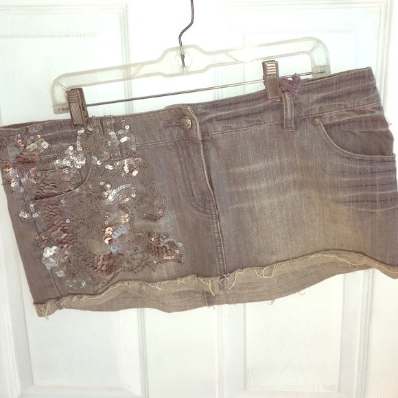 Denim grey sequined skirt NWT