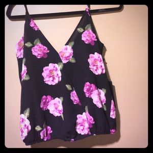 Forever 21 floral cross cross bubble hem tank