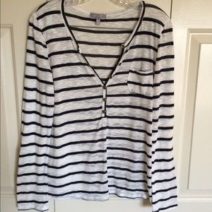 Navy and white striped top