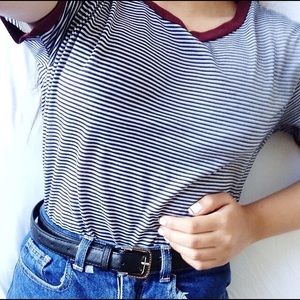 Maroon & Navy Striped T-Shirt