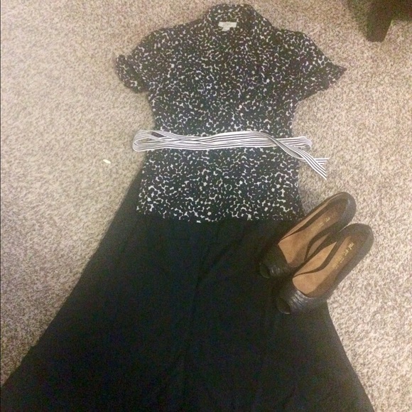 Ann Taylor Loft wrap top and Banana republic skirt
