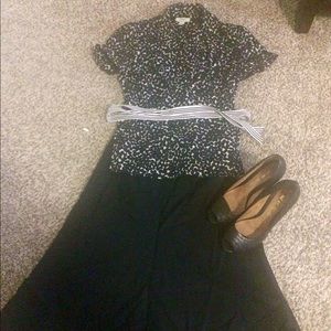 Ann Taylor Loft wrap top and Banana republic skirt